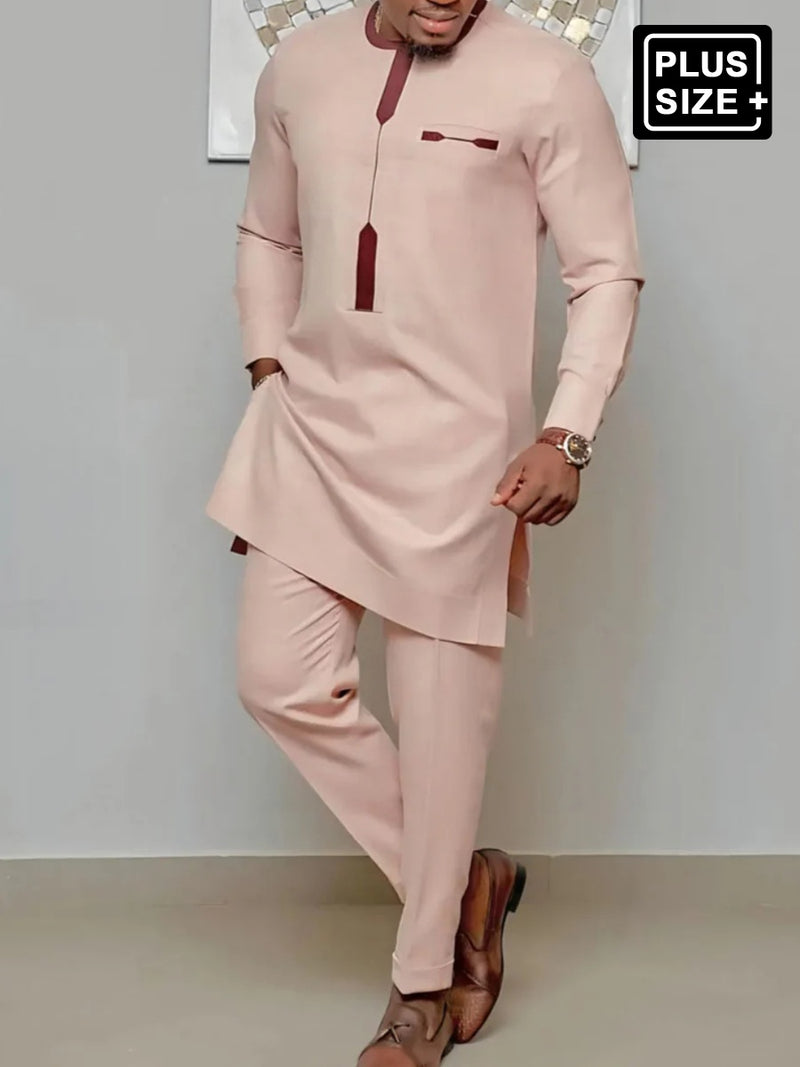 Plus Size Casual Round Neck Printed Men's Set