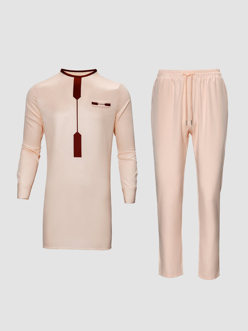 Plus Size Casual Round Neck Printed Men's Set
