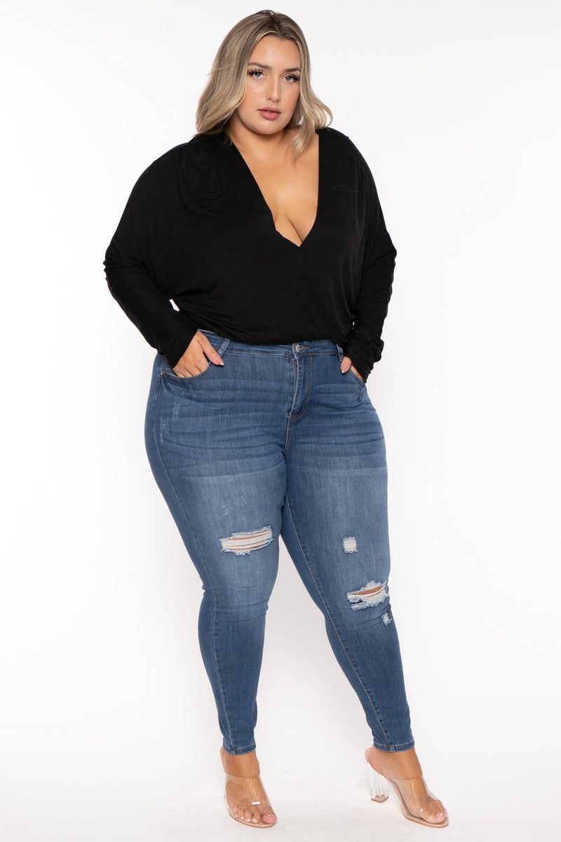 Plus Size Distressed Stretch Skinny  Jeans - Medium Wash