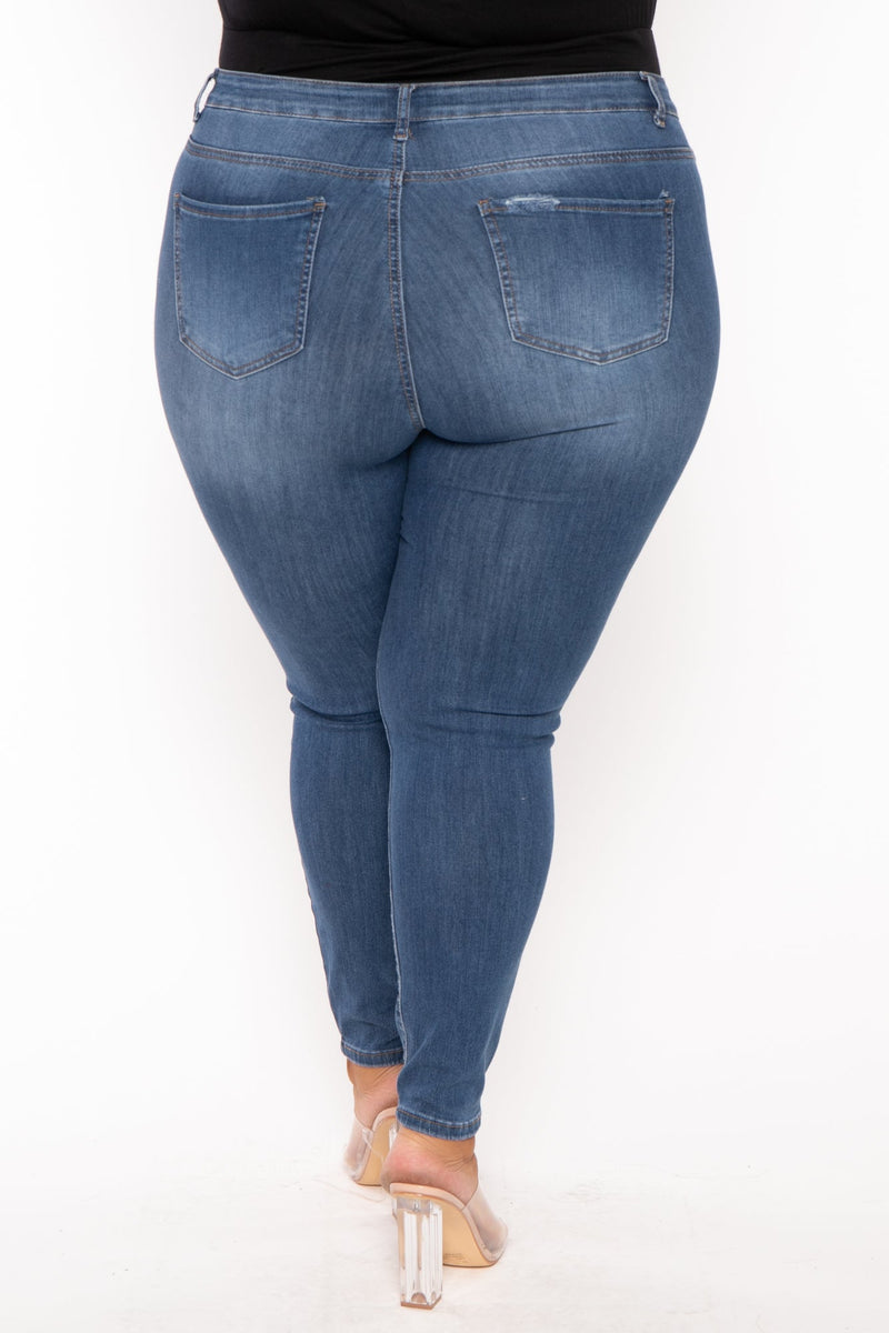 Plus Size Distressed Stretch Skinny  Jeans - Medium Wash
