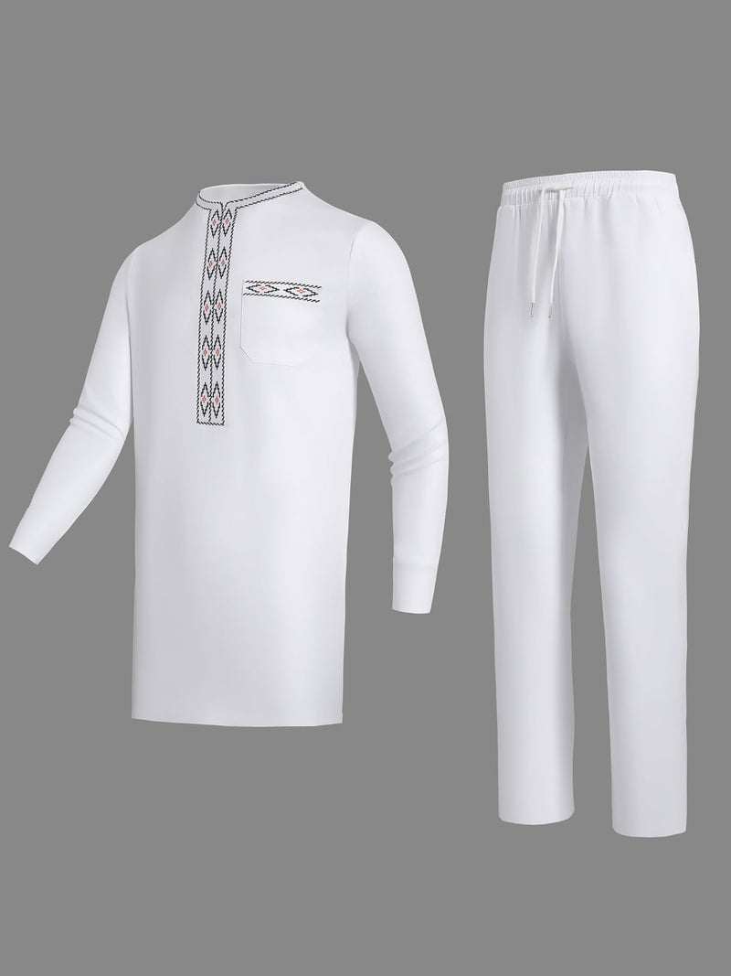 Plus Size White African Embroidered Men's Set