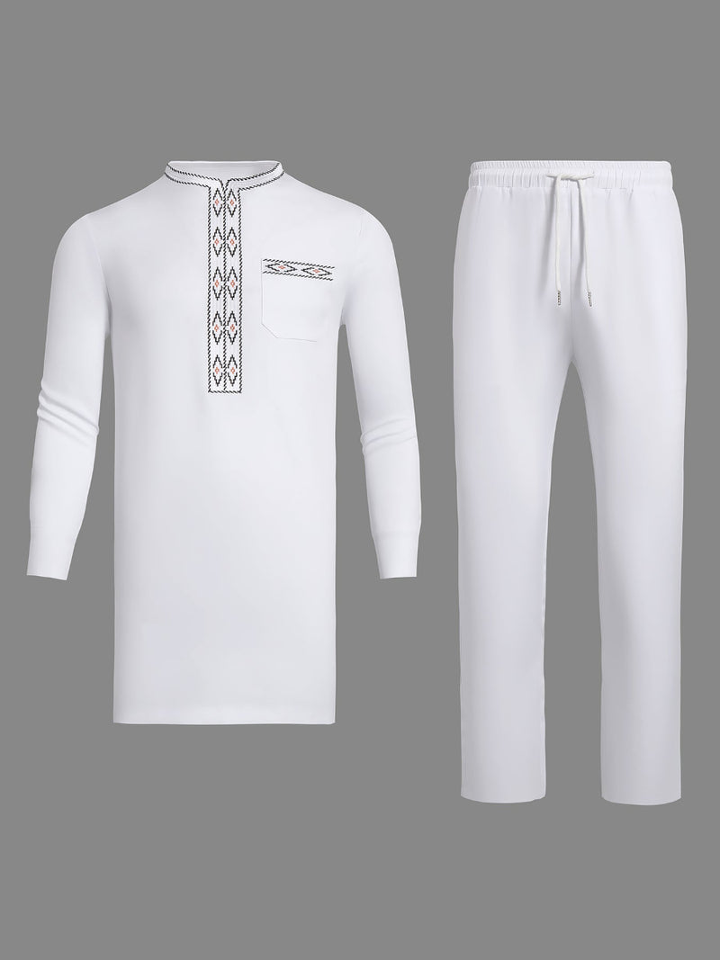 Plus Size White African Embroidered Men's Set