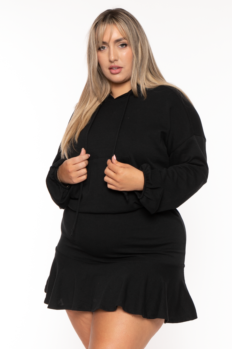 Plus Size Tracie Hoodie Mini Dress - Black