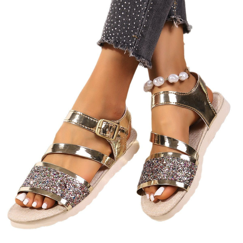 Plus Size Sequin Fashion Buckle Platform Sandals