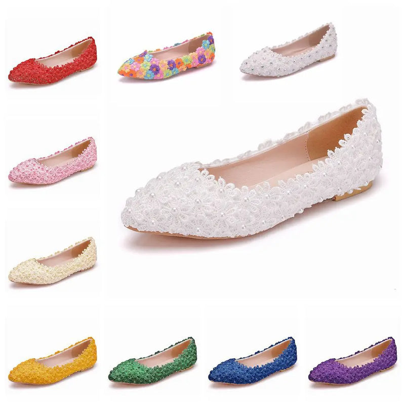 Elegant Plus Size Platform Flats | Lace Slip-On Wedding & Party Shoes