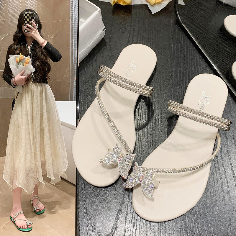 Stylish Plus Size Rhinestone Sandals: Bow Toe Covering, Fashionable Outer Wear