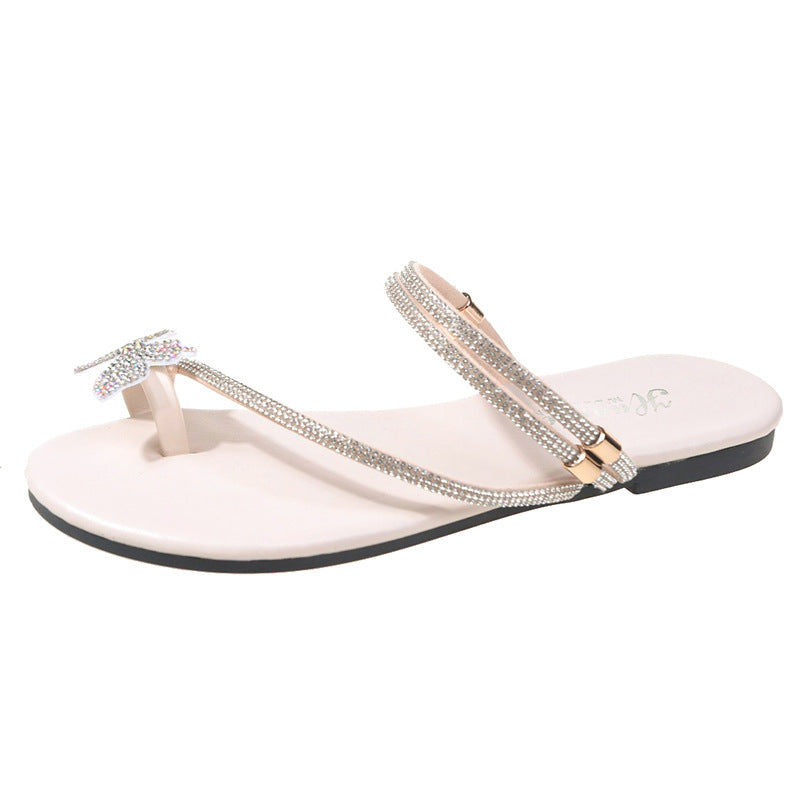 Stylish Plus Size Rhinestone Sandals: Bow Toe Covering, Fashionable Outer Wear