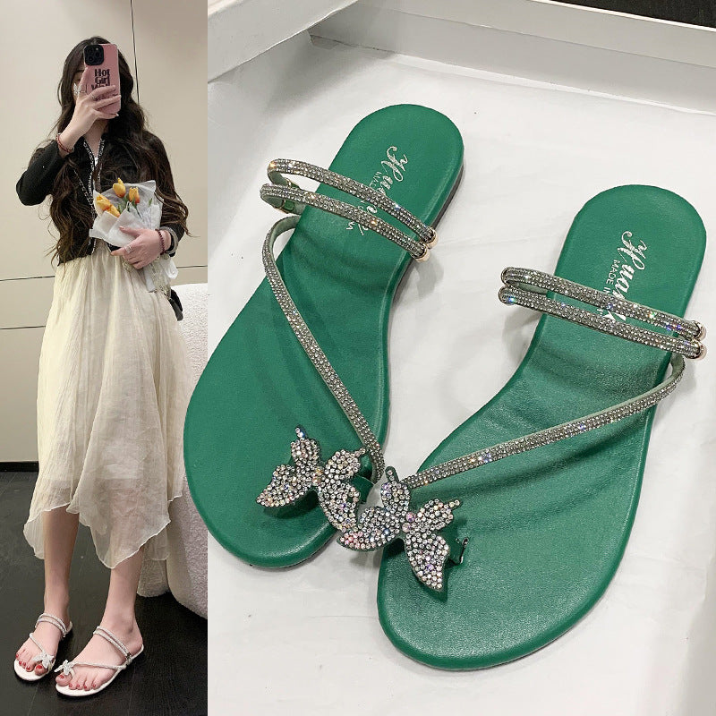 Stylish Plus Size Rhinestone Sandals: Bow Toe Covering, Fashionable Outer Wear