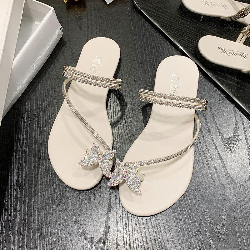 Stylish Plus Size Rhinestone Sandals: Bow Toe Covering, Fashionable Outer Wear