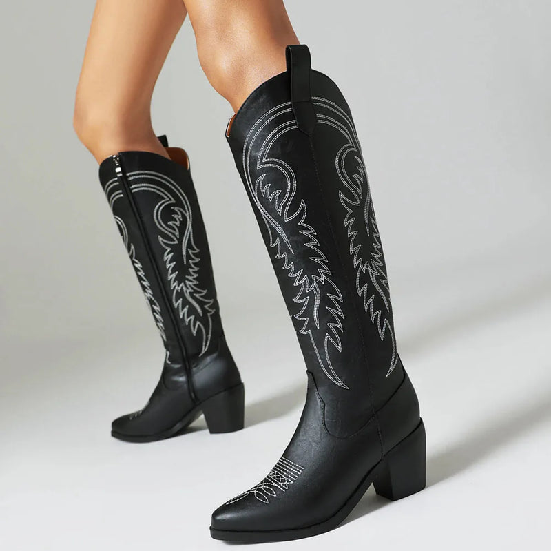 2023 Hot Sale Women's Vintage Embroidery Cowgirls Western Boots Shoes Plus Size Retro Concert Cowboy Over The Knee High Boot
