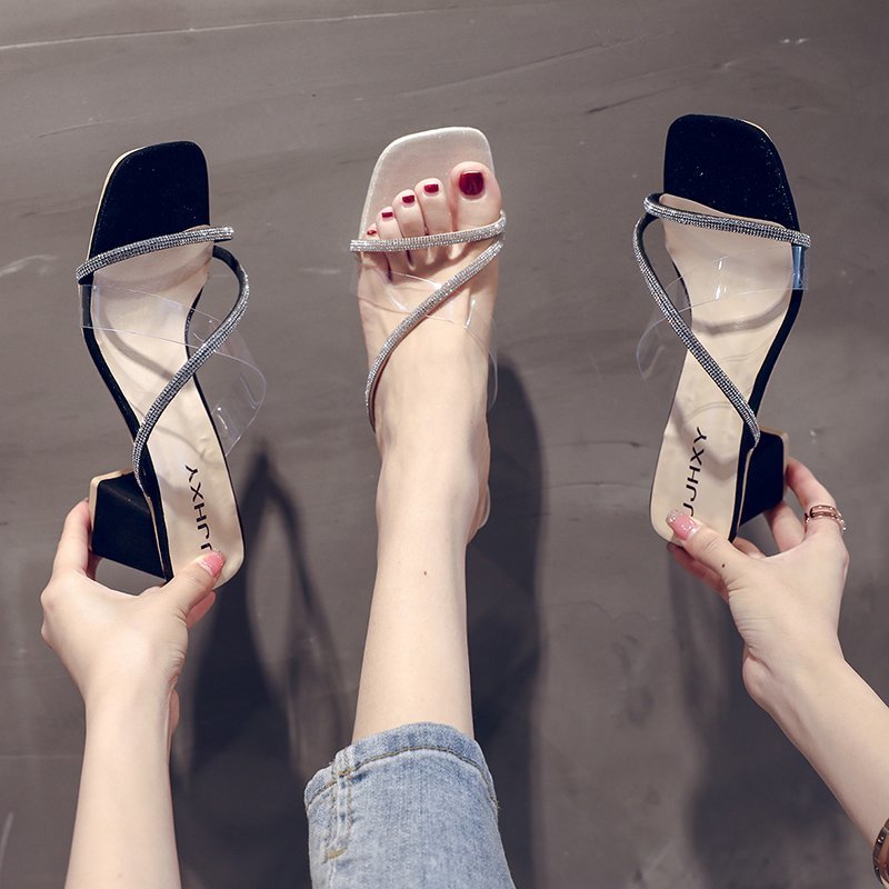 (35-43) Women's Plus Size Diamante Strap Open Toe Sandals Heels Shoes