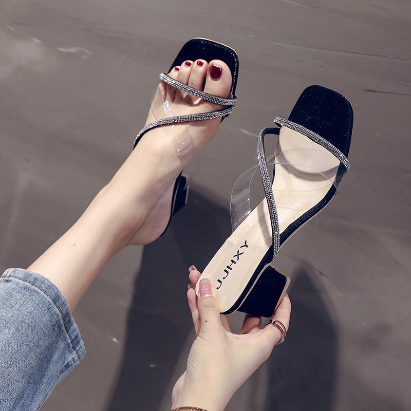 (35-43) Women's Plus Size Diamante Strap Open Toe Sandals Heels Shoes