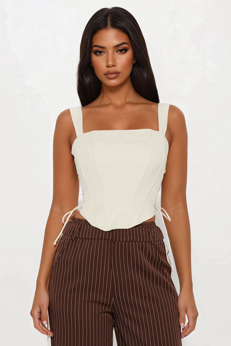 Less Is More Lace Up Corset Top - Beige