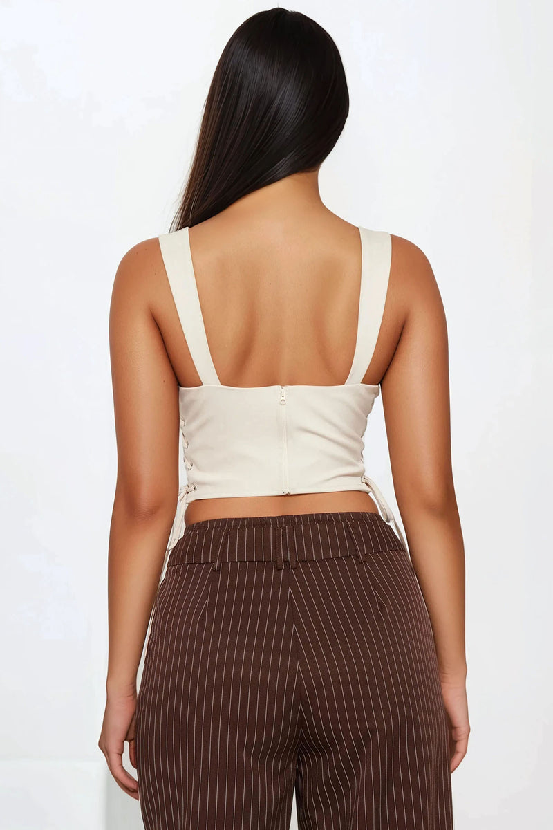 Less Is More Lace Up Corset Top - Beige