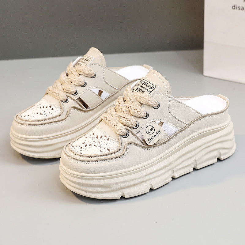 Summer Hollow-out Platform Plus Size Height Increasing Insole Woven Casual Shoes