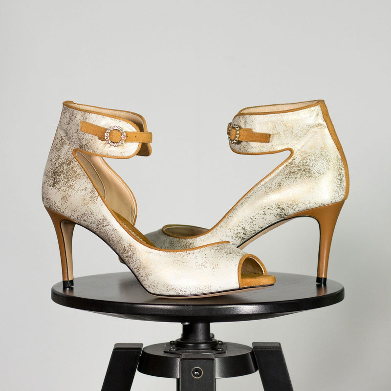 Women's Ibiza70 Ankle Strap Leather Heels Wide Plus Size Sand Dessert Gold 5775