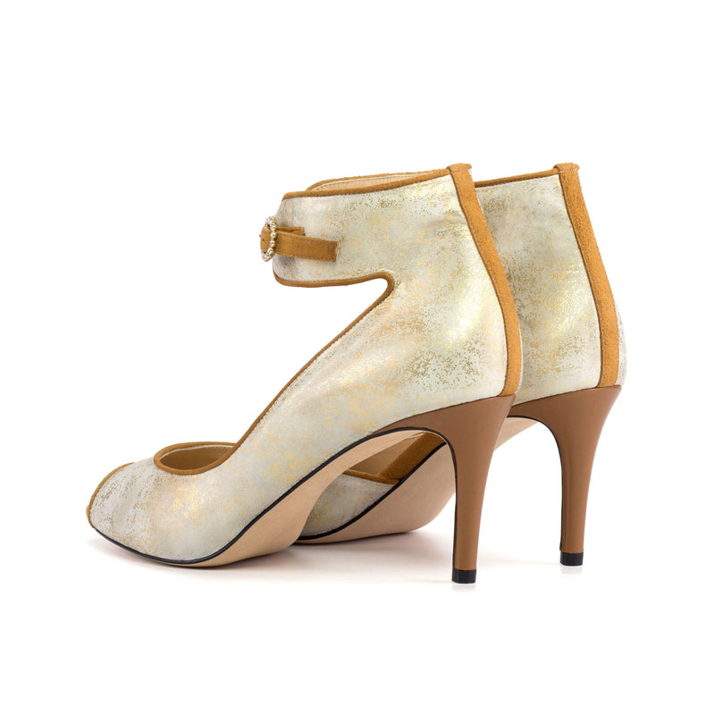 Women's Ibiza70 Ankle Strap Leather Heels Wide Plus Size Sand Dessert Gold 5775