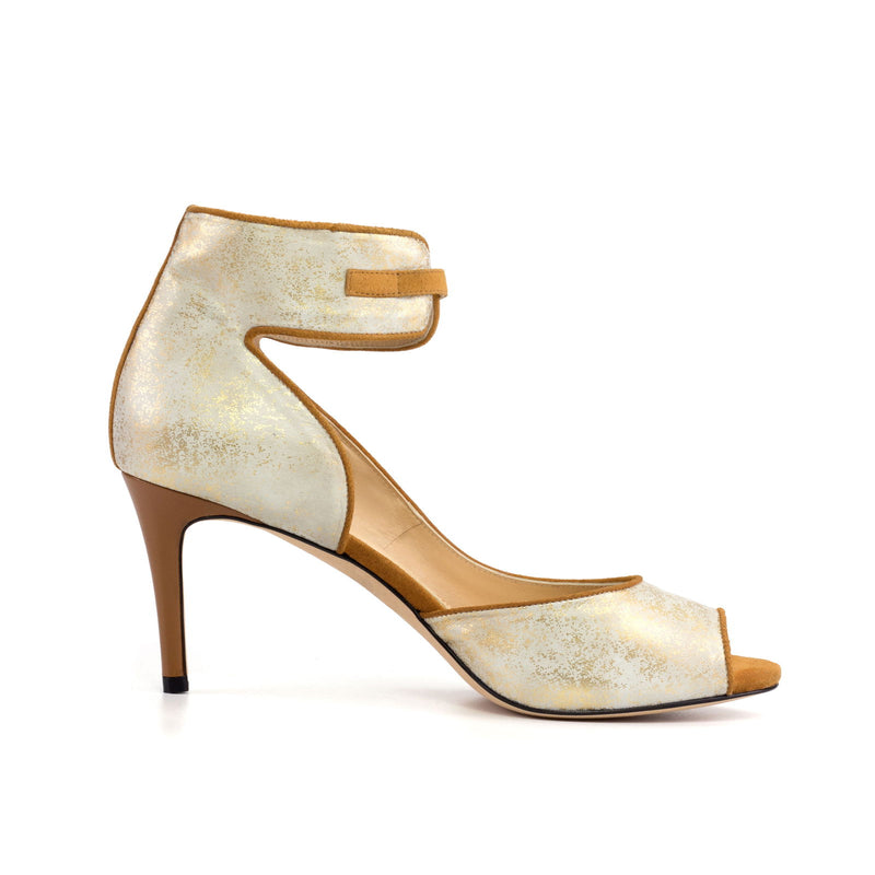Women's Ibiza70 Ankle Strap Leather Heels Wide Plus Size Sand Dessert Gold 5775