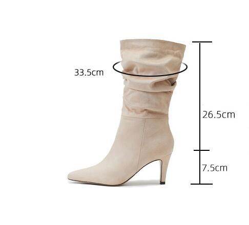 Buycenter Women's Plus Size Stiletto Heel Boots - Wrinkled Suede Design