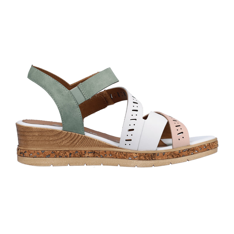 Remonte White Wedge Sandals for Women Comfortable Leather Velcro Straps