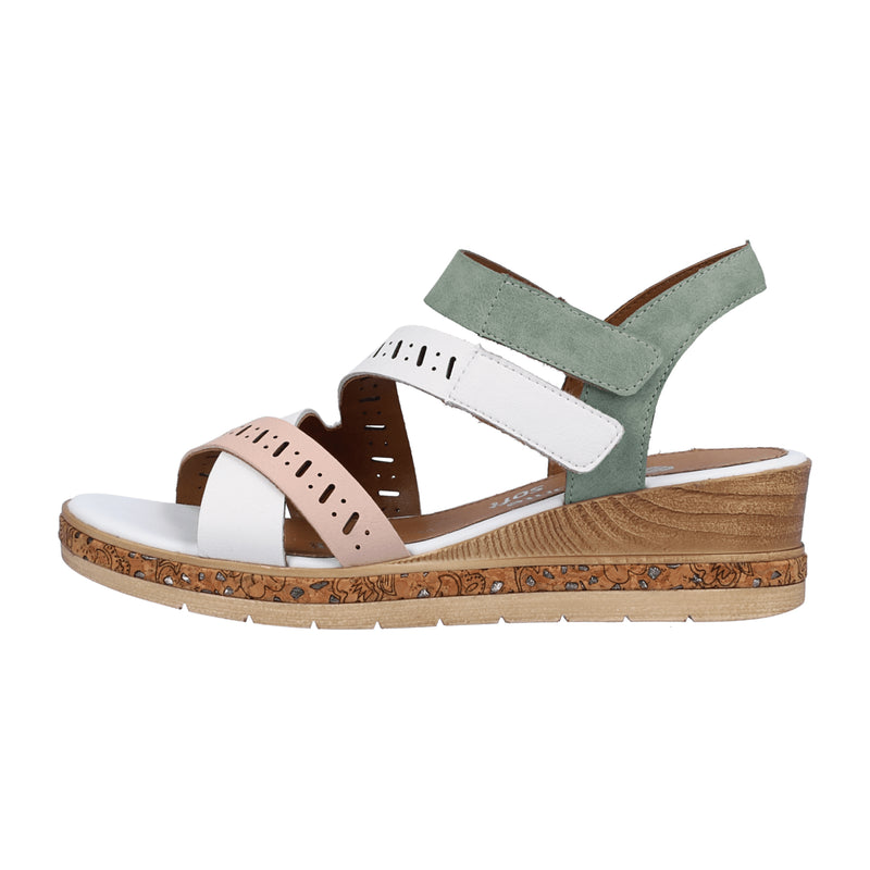 Remonte White Wedge Sandals for Women Comfortable Leather Velcro Straps