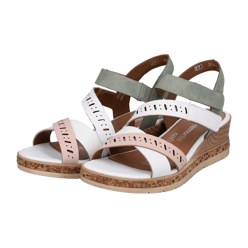 Remonte White Wedge Sandals for Women Comfortable Leather Velcro Straps