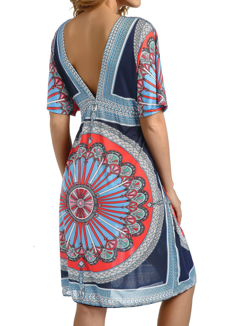 CHERRY CAT Colorful Cut Loose Swimsuit Cover-ups Swim Cover Ups Plus Size Clothing Beach Dress (Navy)