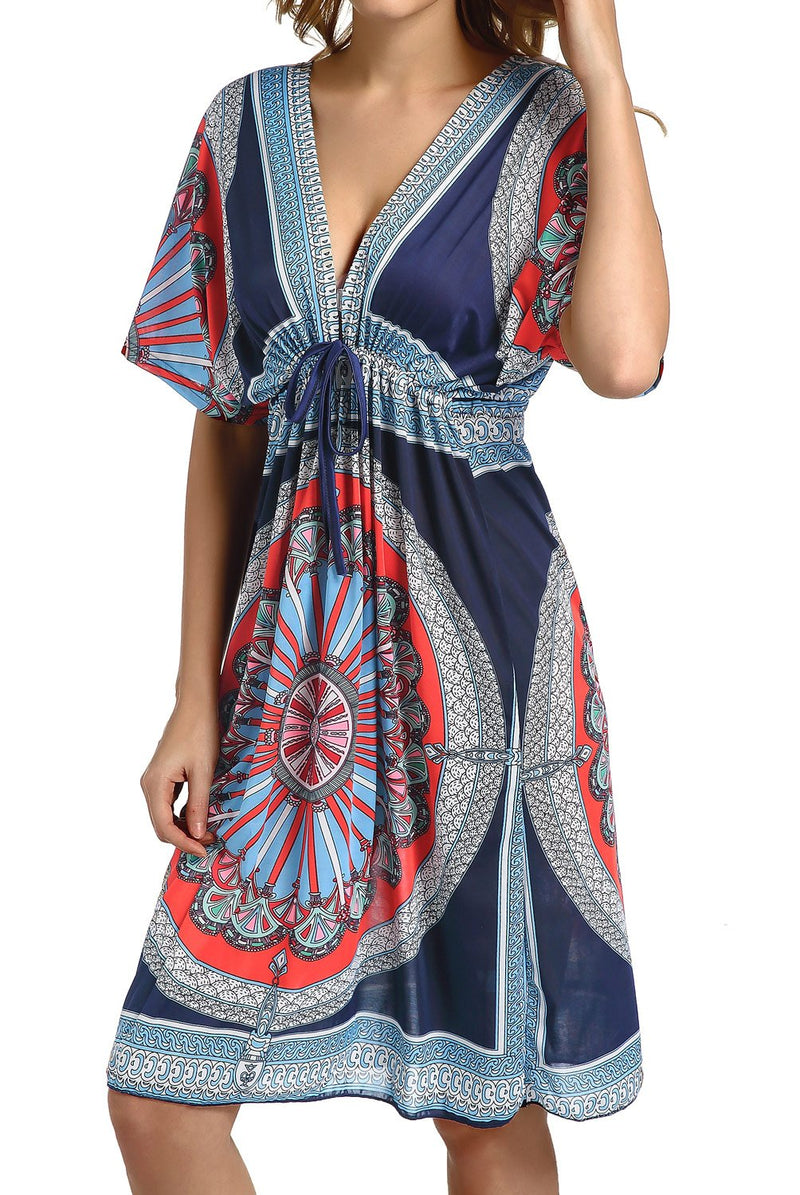 CHERRY CAT Colorful Cut Loose Swimsuit Cover-ups Swim Cover Ups Plus Size Clothing Beach Dress (Navy)