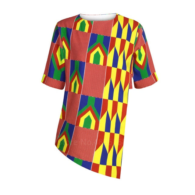 Ladies African Clothes 2020 Dashiki Print Split Top Summer Plus Size Jeans Shirts Clothing African Dresses for Women Top Fashion