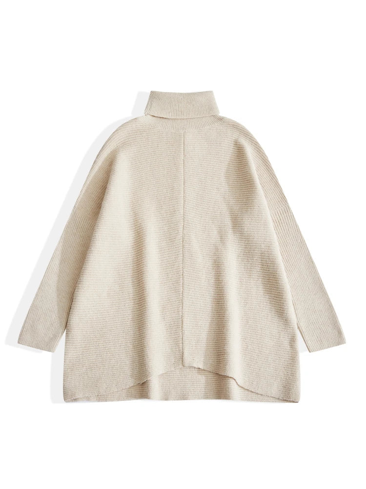 ONELINK Turn Down Neck Turtleneck Woolen Plus Size Women Autumn Winter Beige Pullover Sweater Cable Twist Knit Oversize Clothing