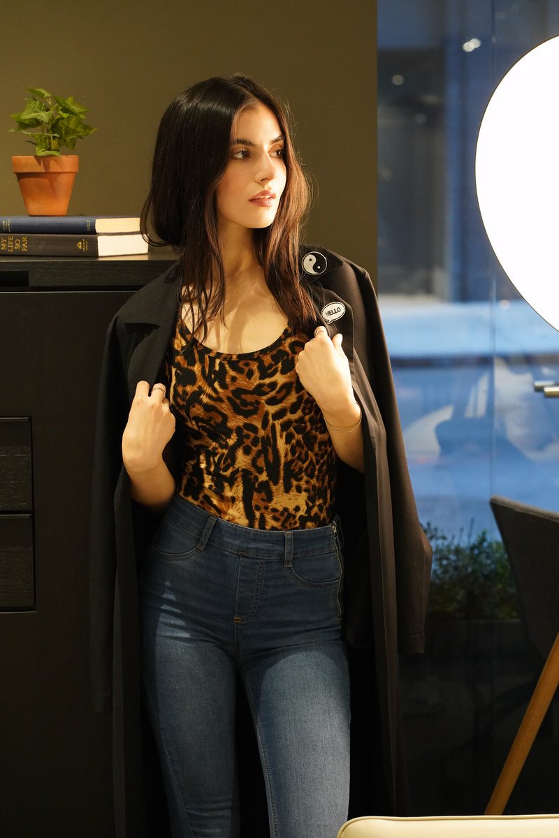 Sleeveless Leopard Print Bodysuit