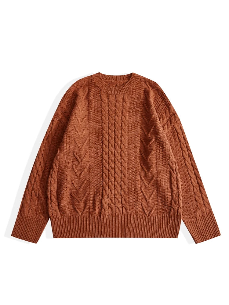 ONELINK Plus Size Sweater Autumn Winter 2022 Woolen Pullover Women Brown Twist Cable Pattern Knitting O Neck Oversize Clothing