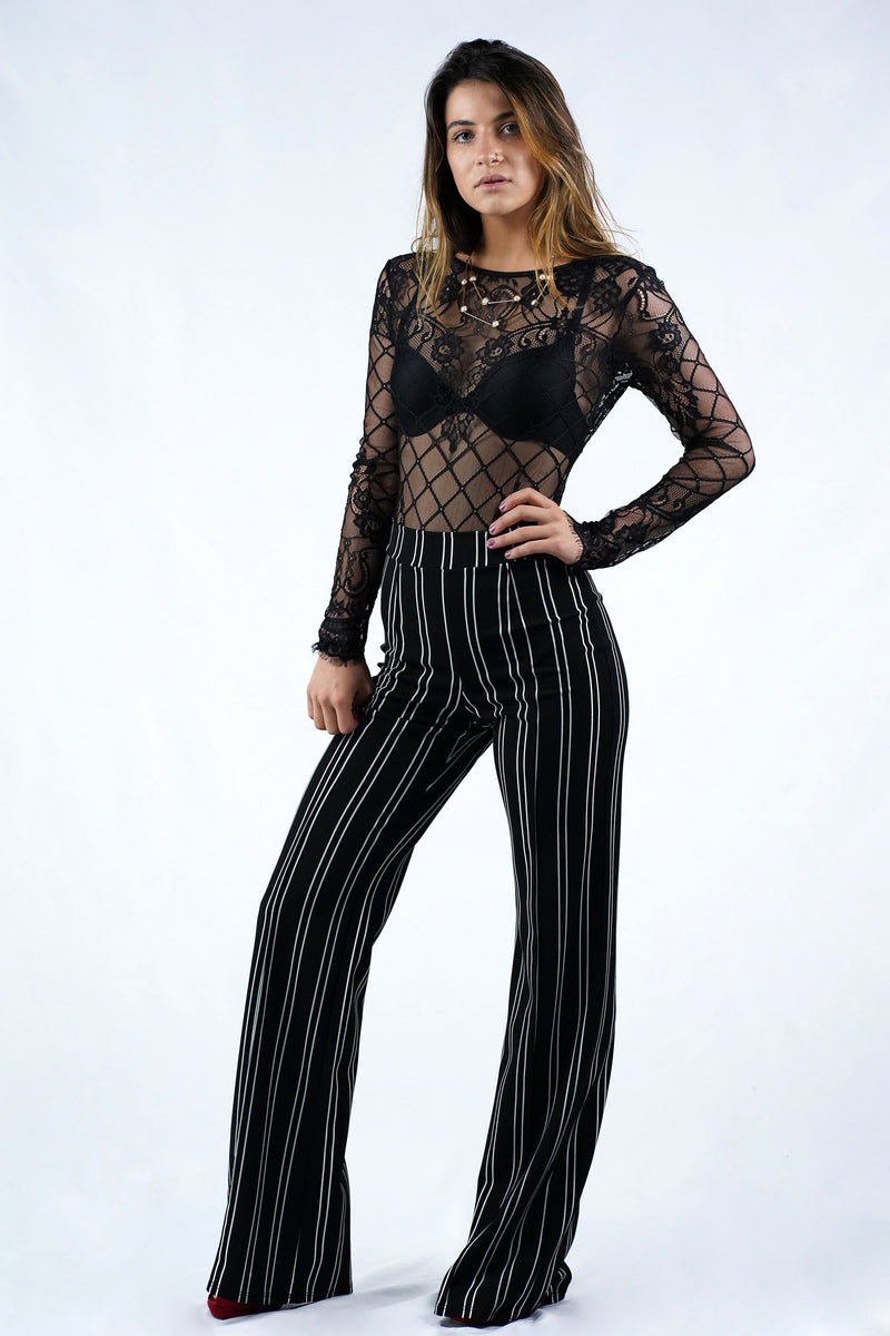Sheer Eyelash Lace Long Sleeve Bodysuit (Reversible)