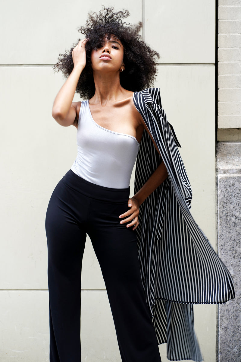 One Shoulder Metallic Skinny Bodysuit