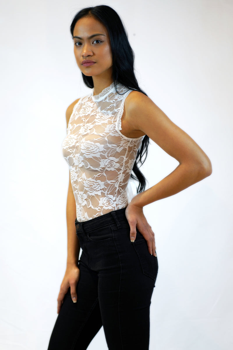 Tie Up Back Floral Lace Bodysuit