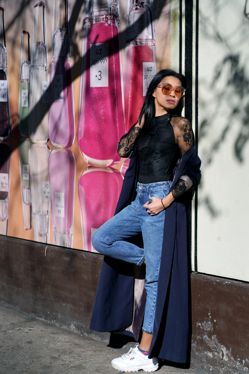 Tie front Long Lace Sleeve Bodysuit