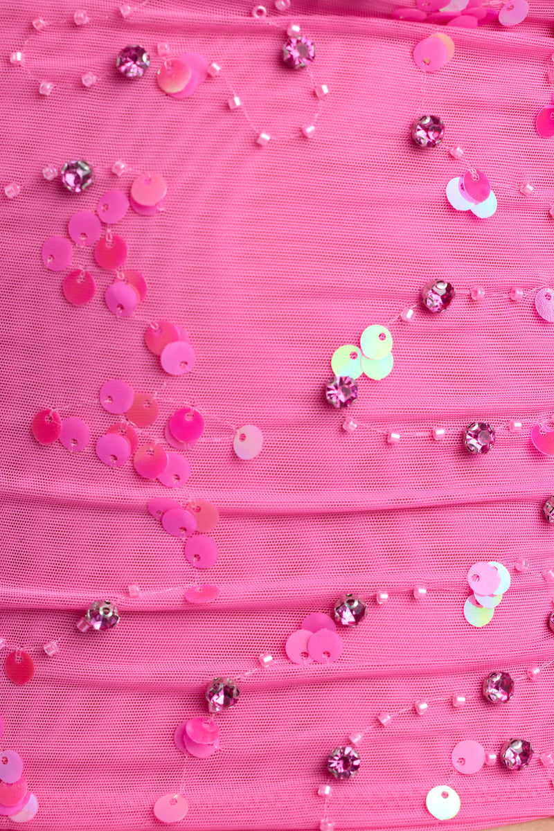 Embellished Cut-Out Halterneck Top in Bubblegum Pink
