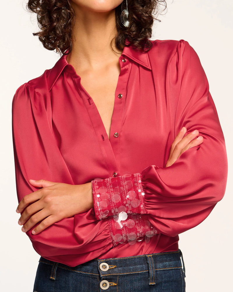 Milca Embellished Button Down Top Ruby - Ramy Brook