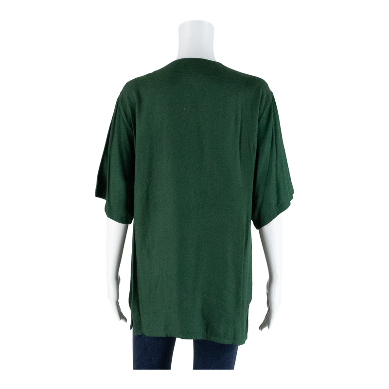 Embellished Neckline Boho Green 90s V-Neck Tunic Top Womens M