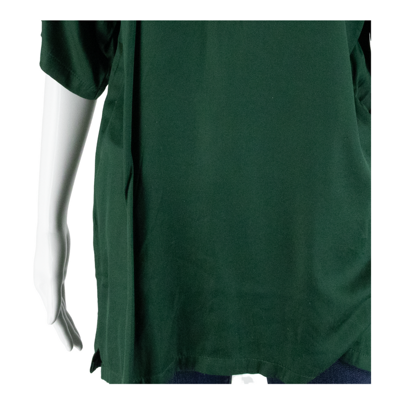 Embellished Neckline Boho Green 90s V-Neck Tunic Top Womens M