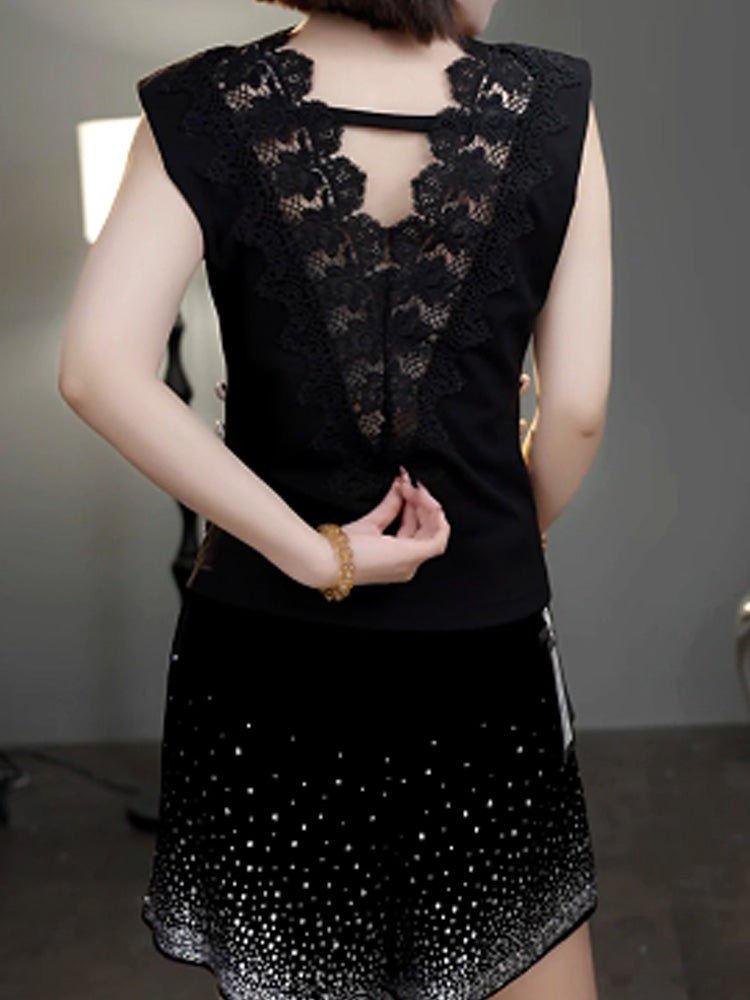 TCH Crystal-Embellished Lace Contrast Tank Top