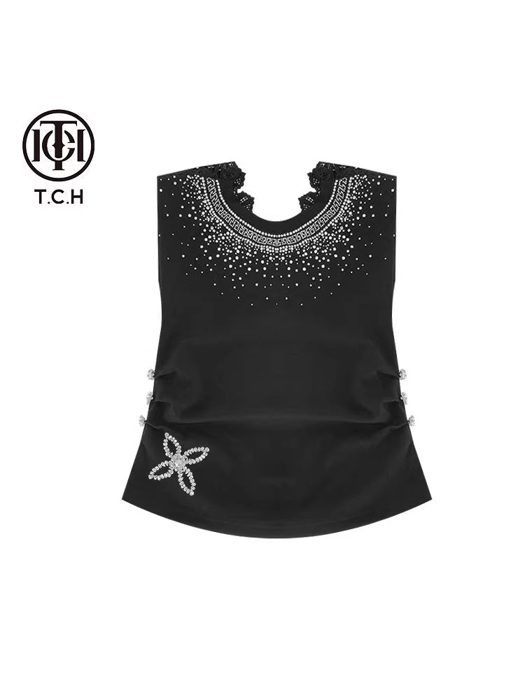 TCH Crystal-Embellished Lace Contrast Tank Top