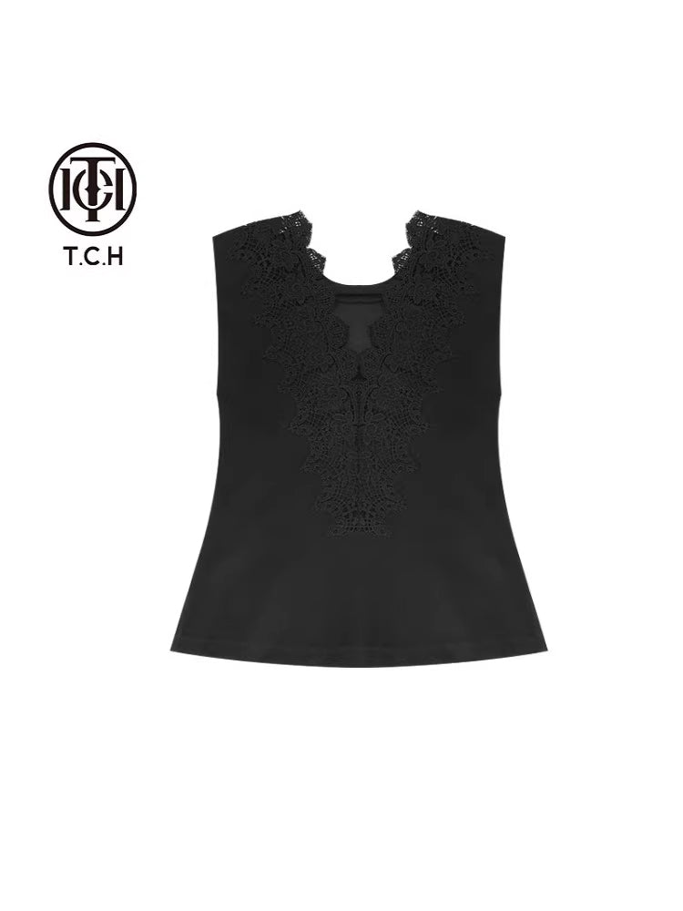 TCH Crystal-Embellished Lace Contrast Tank Top