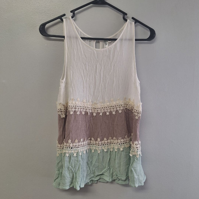 Andree by unit Tank Top Womens S Brown Green Embellished Lace Boho