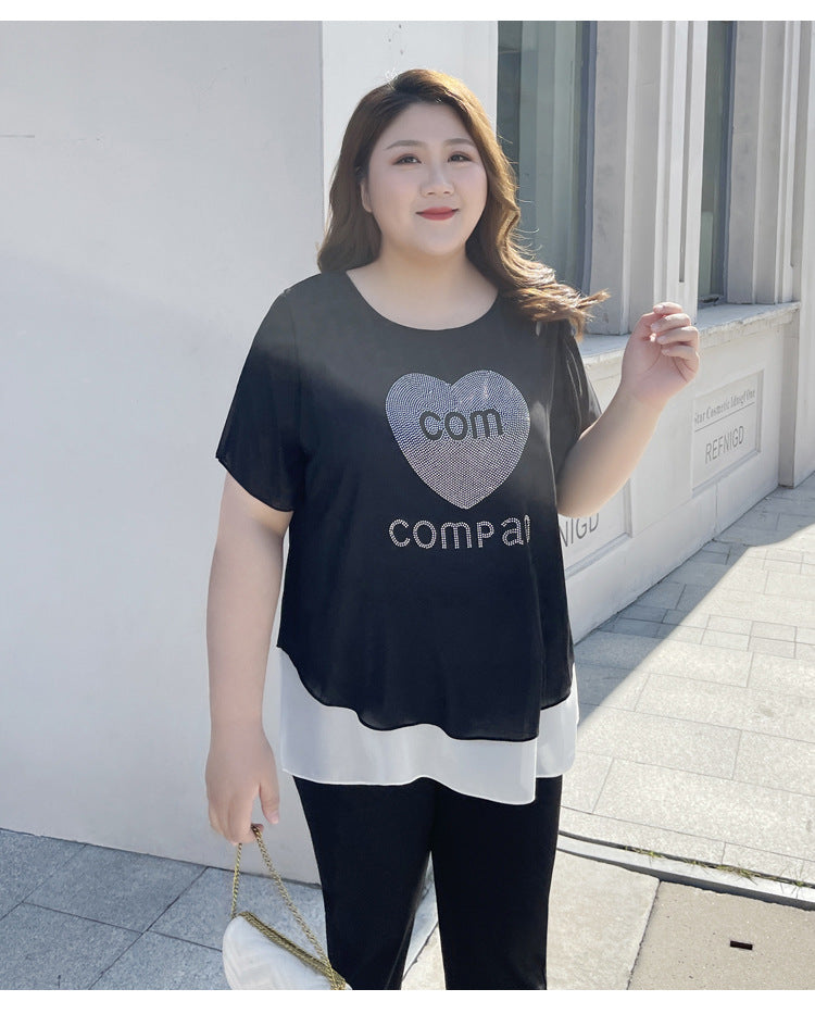 Plus Size Embellished Heart Chiffon Hem Tunic Top