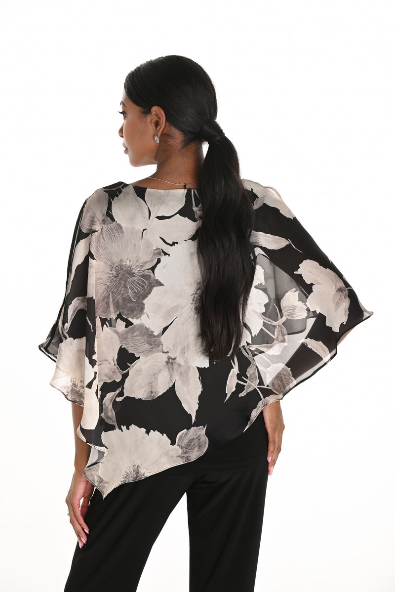 Frank Lyman Black/Beige Floral Top With Jewel Embellishment Style 259343