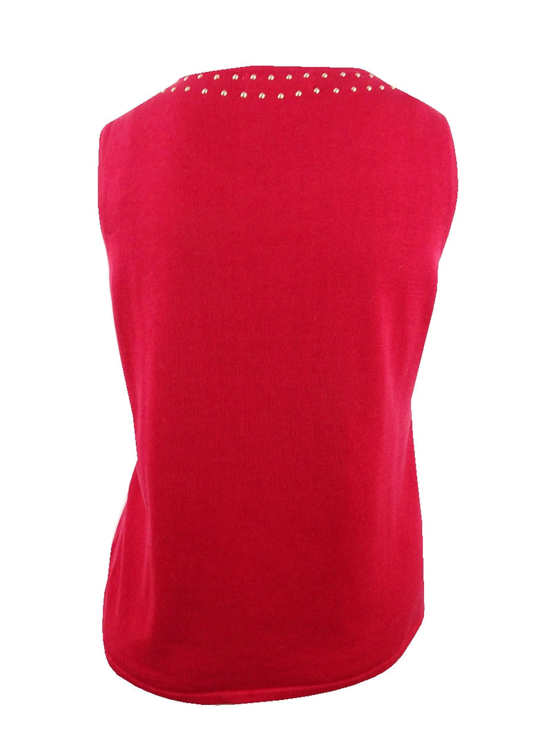 Kasper Womens Embellished Scoop-Neck Shell