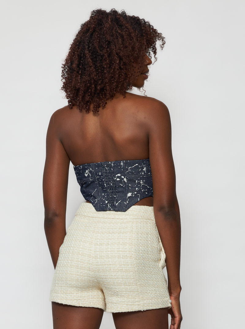 Embellished Denim Laura Strapless Bustier
