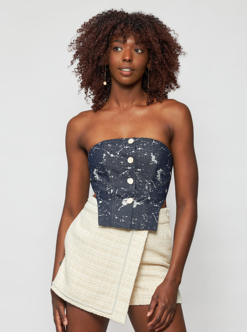 Embellished Denim Laura Strapless Bustier