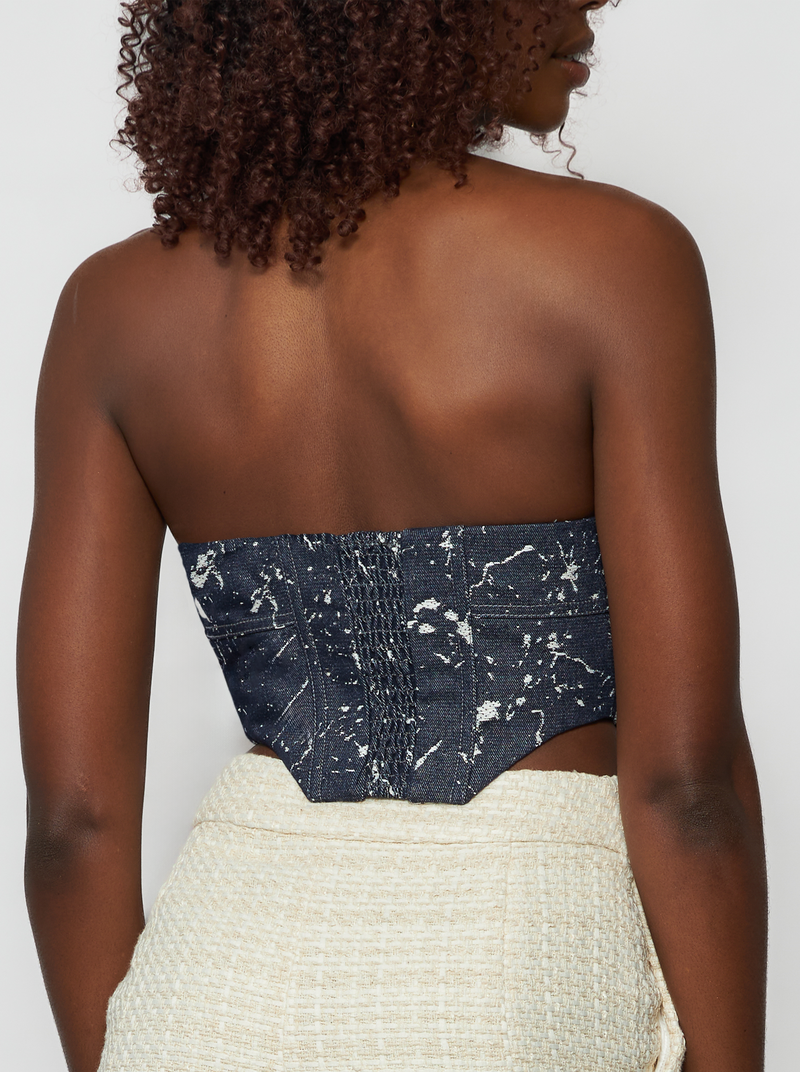 Embellished Denim Laura Strapless Bustier